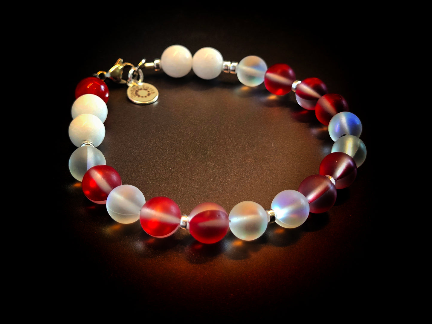 CANADA Bracelet | Red & White Iridescent Glass Morse Code (Men's/Large)