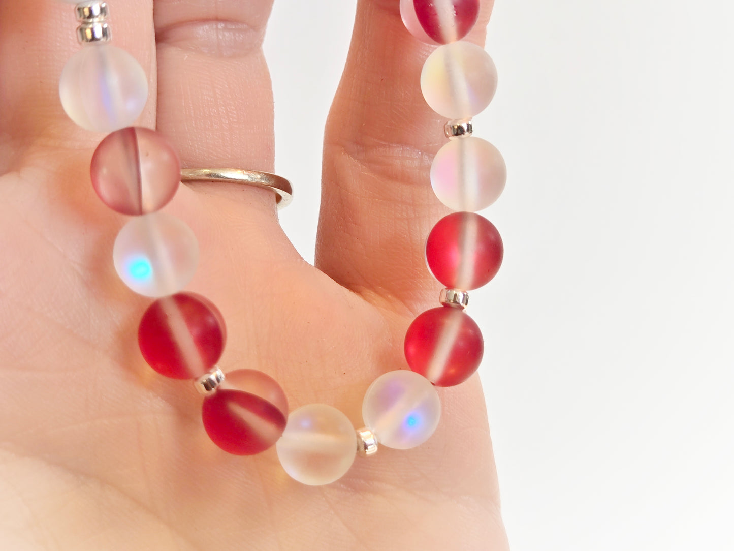CANADA Bracelet | Red & White Iridescent Glass Morse Code (Men's/Large)