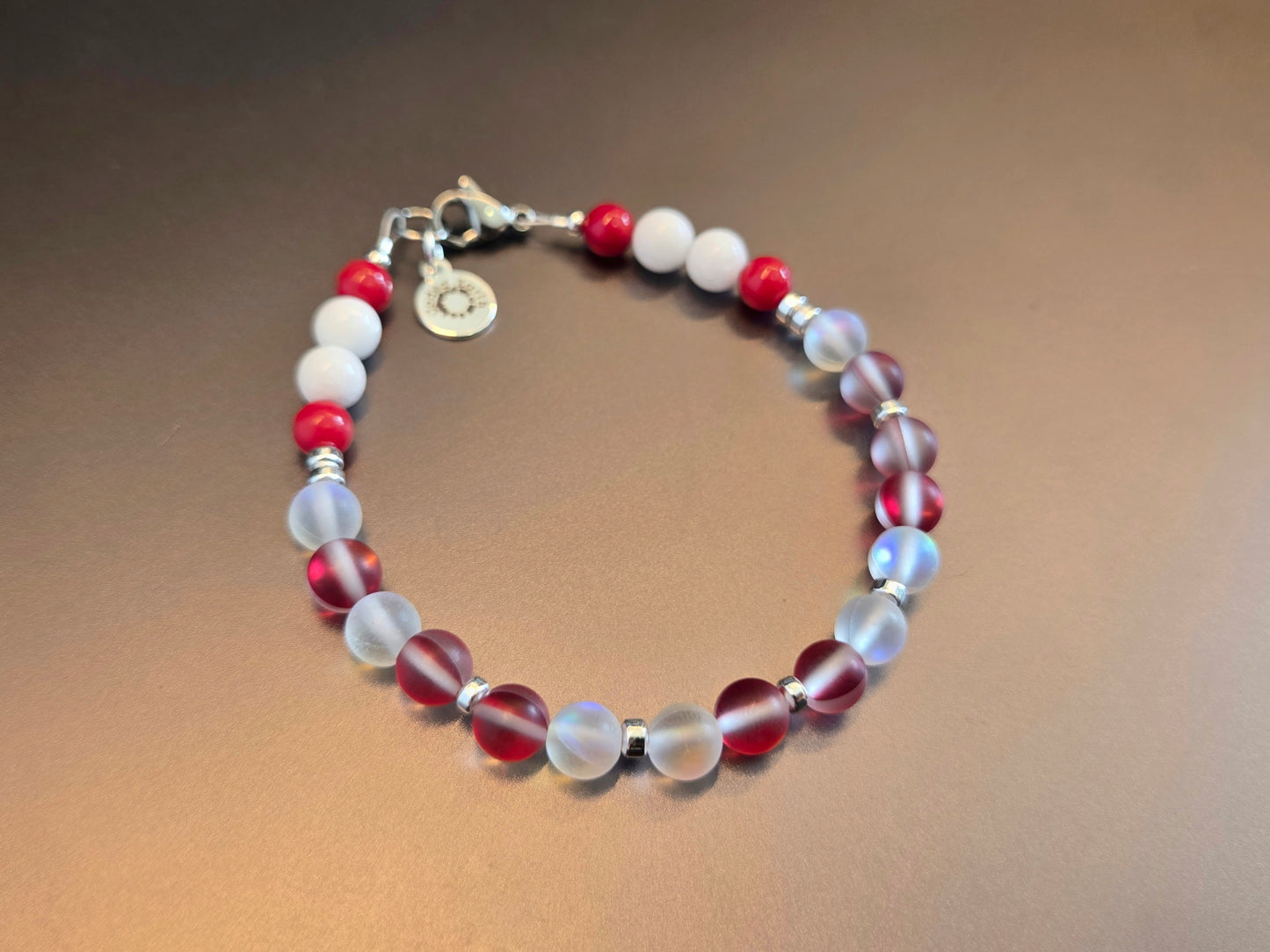 CANADA Bracelet | Red & White Iridescent Glass Morse Code (Men's/Large)