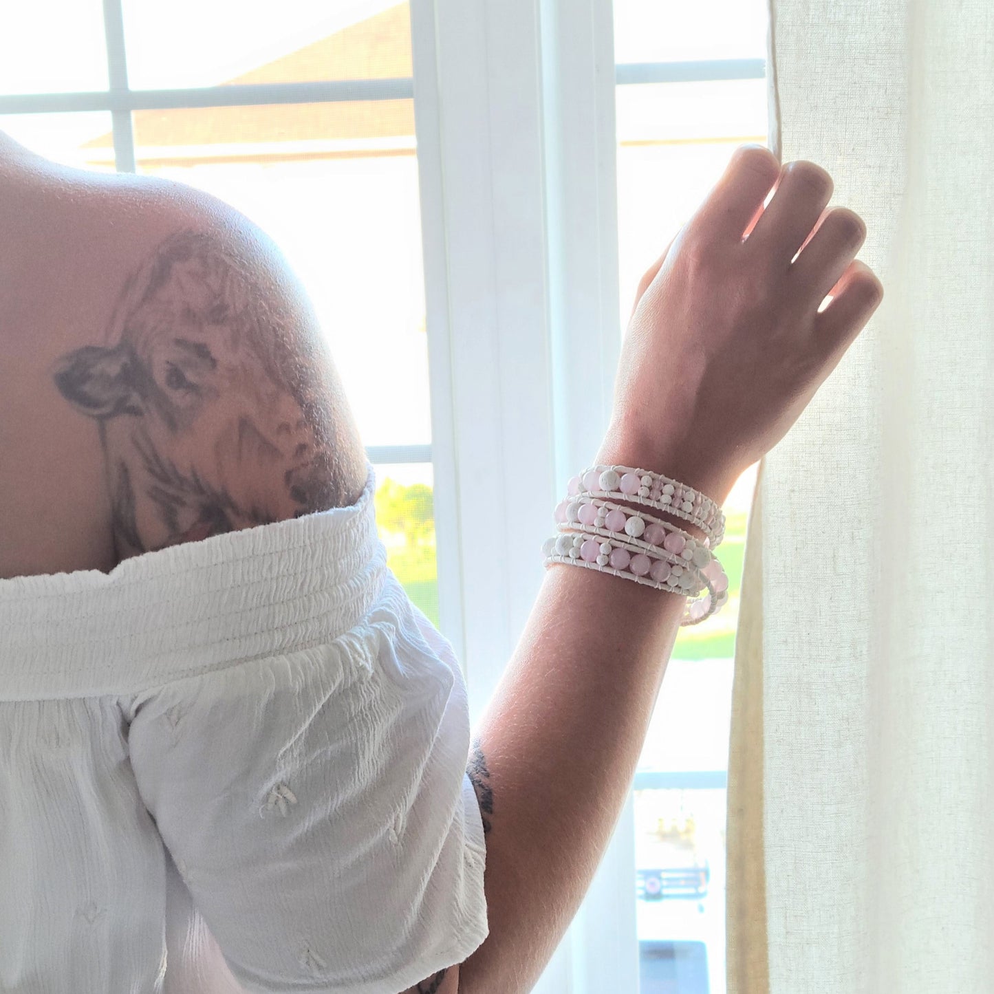White Lava Leather Wrap Bracelet