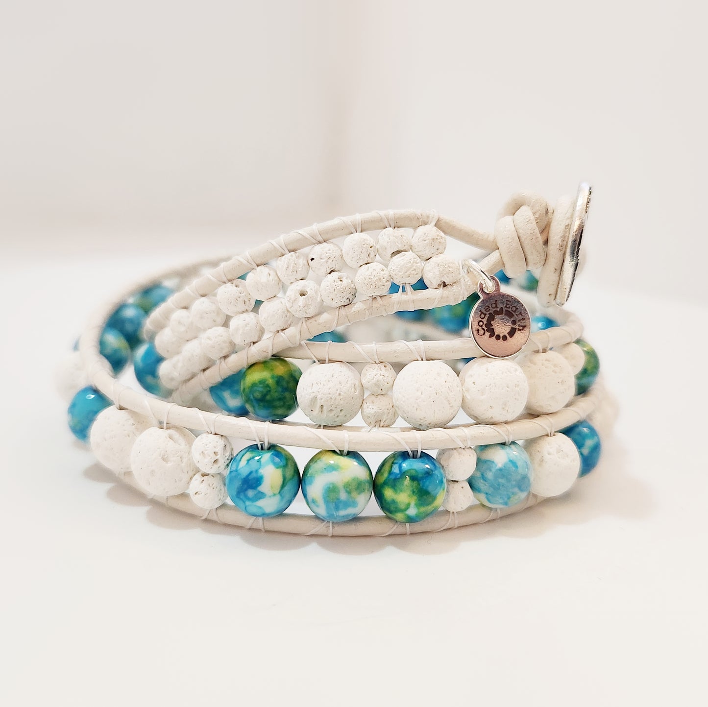 White Lava Leather Wrap Bracelet