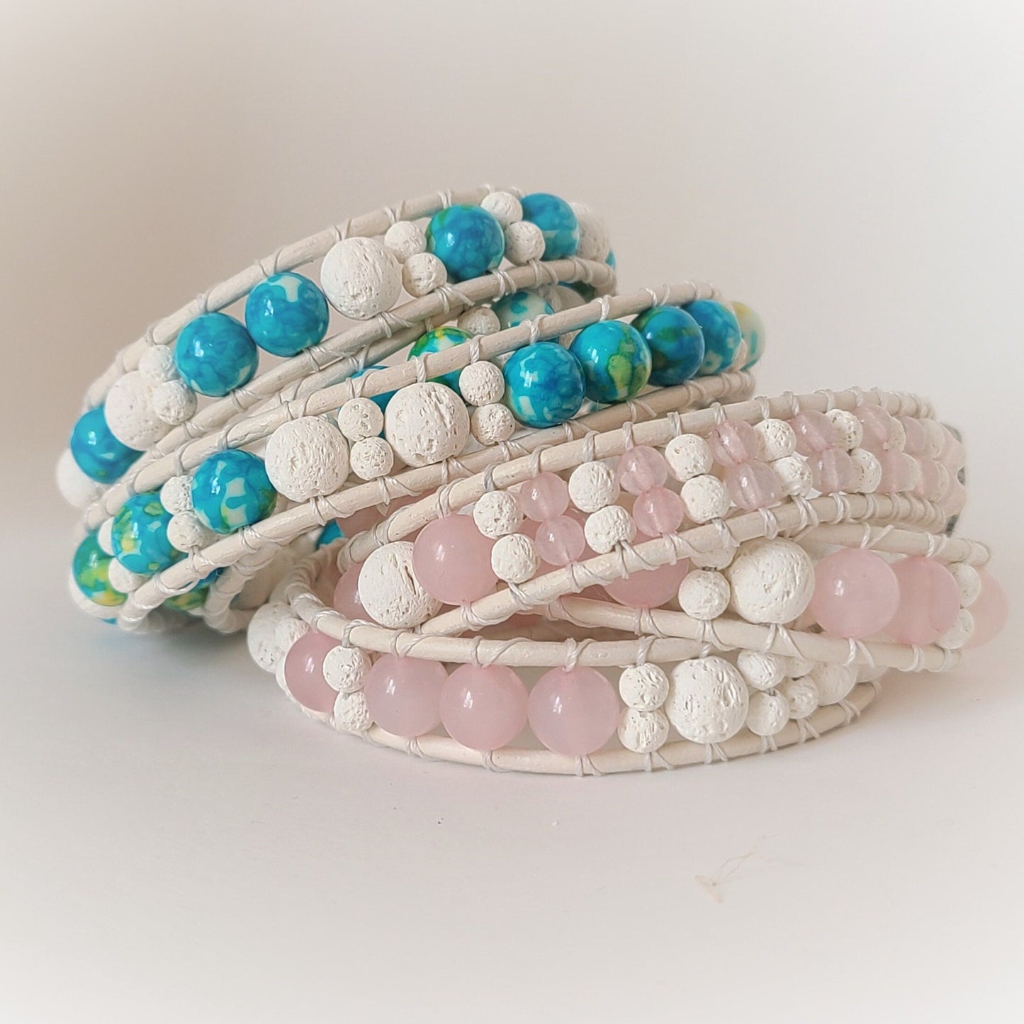 White Lava Leather Wrap Bracelet
