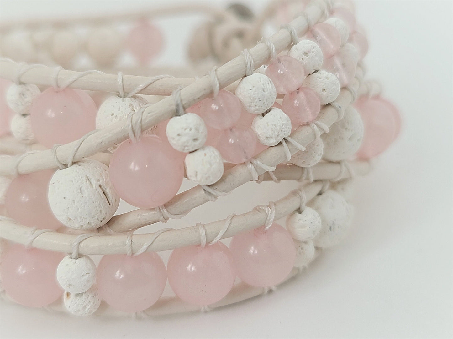 White Lava Leather Wrap Bracelet