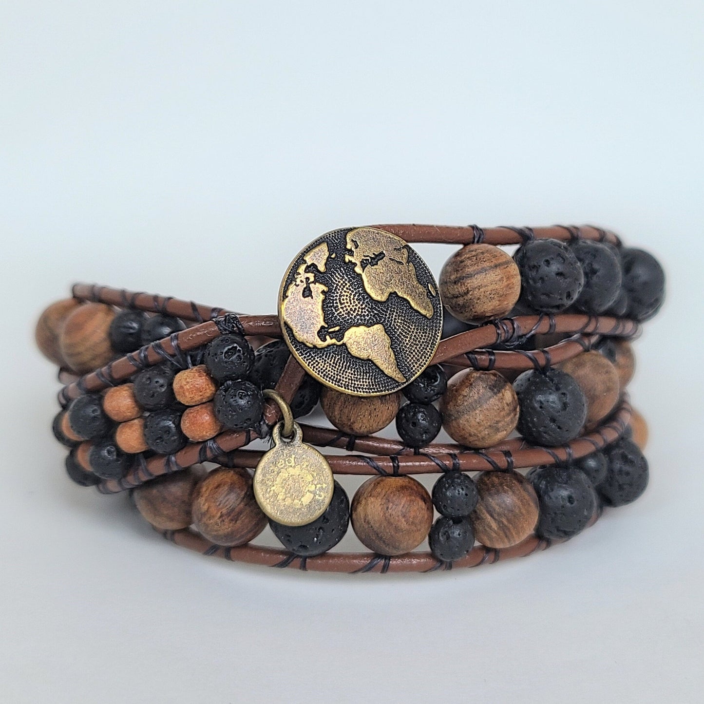 Sandalwood & Lava Brown Leather Wrap Bracelet