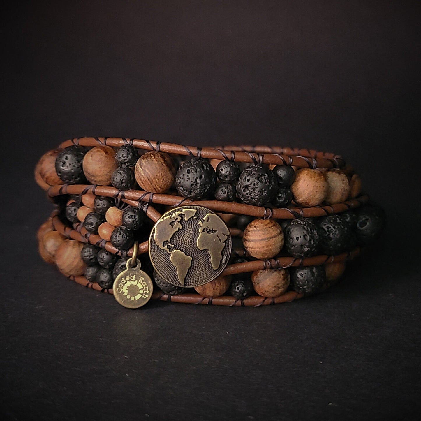 Sandalwood & Lava Brown Leather Wrap Bracelet