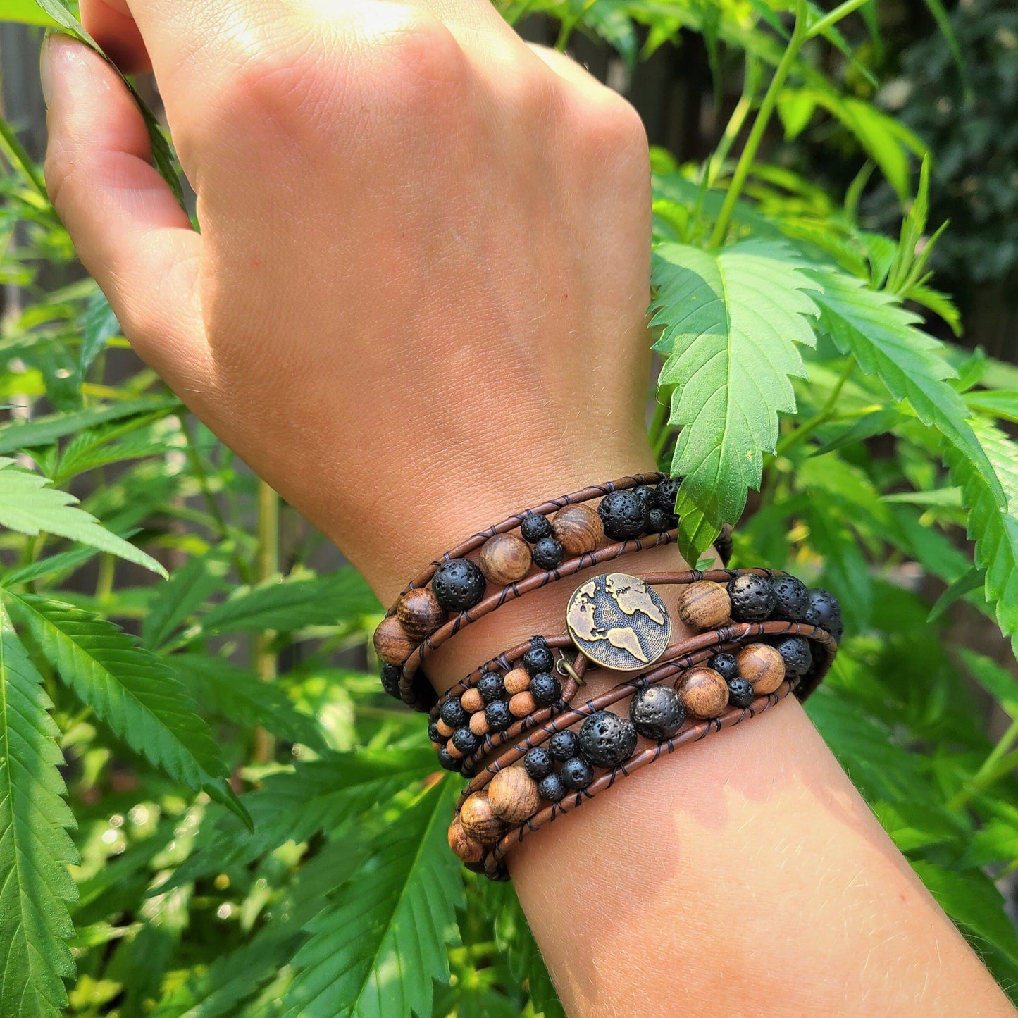 Sandalwood & Lava Brown Leather Wrap Bracelet
