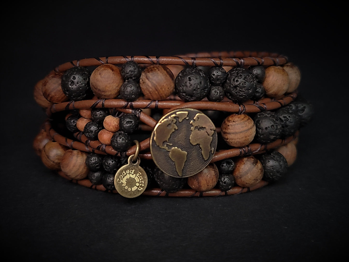 Sandalwood & Lava Brown Leather Wrap Bracelet