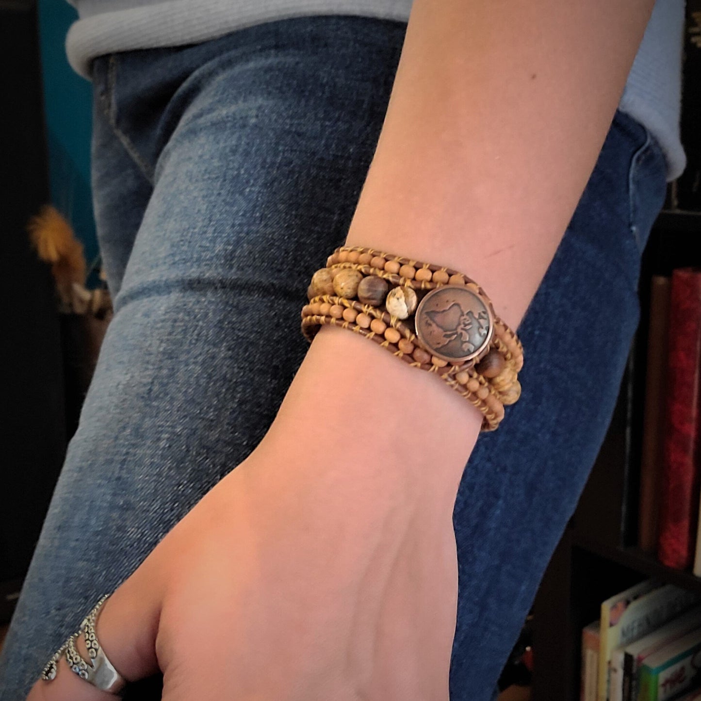 Sandalwood & Picture Jasper Leather Cuff Bracelet