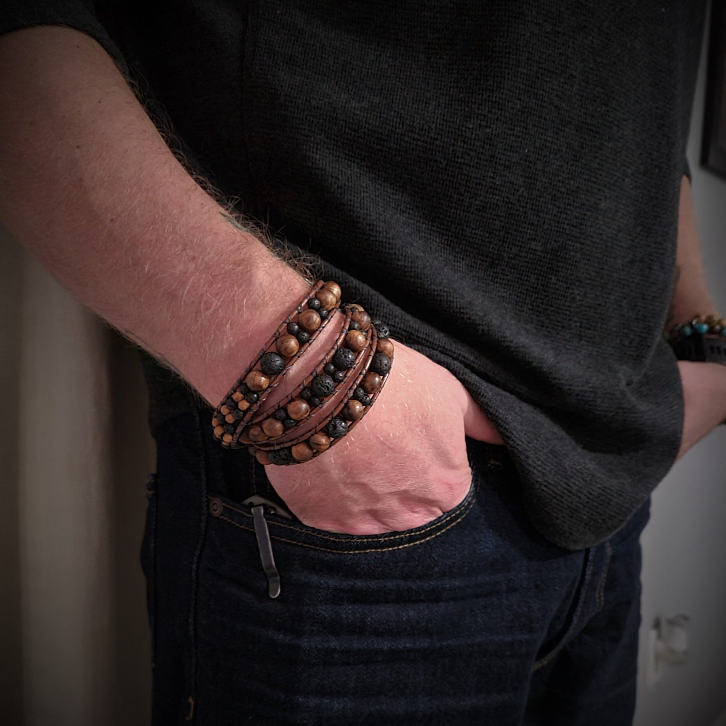 Sandalwood & Lava Brown Leather Wrap Bracelet