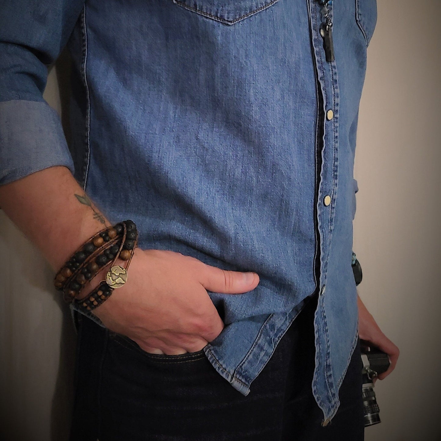 Sandalwood & Lava Brown Leather Wrap Bracelet