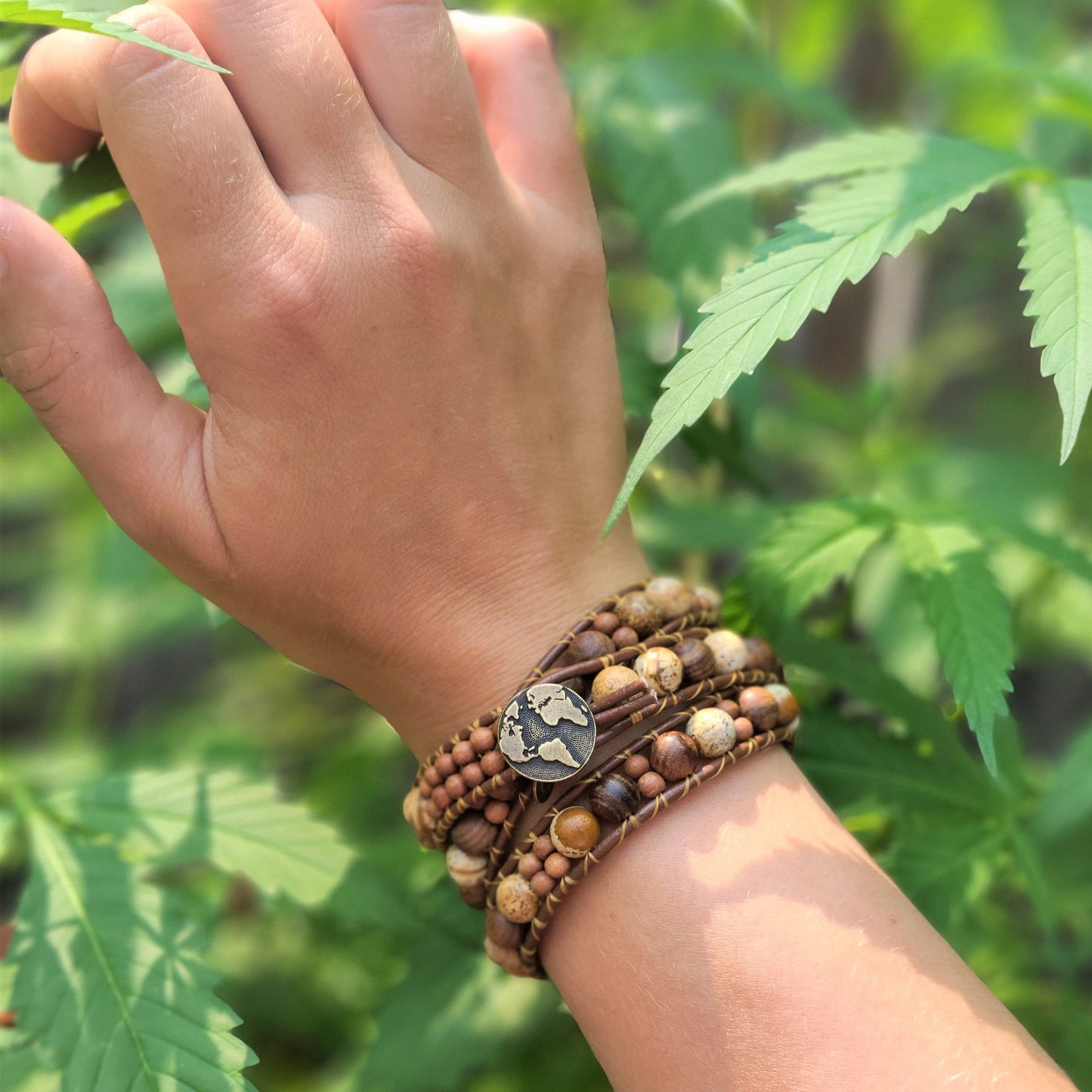 "Not All Who Wander Are Lost" | Jasper & Sandalwood Coded Message Leather Wrap Bracelet
