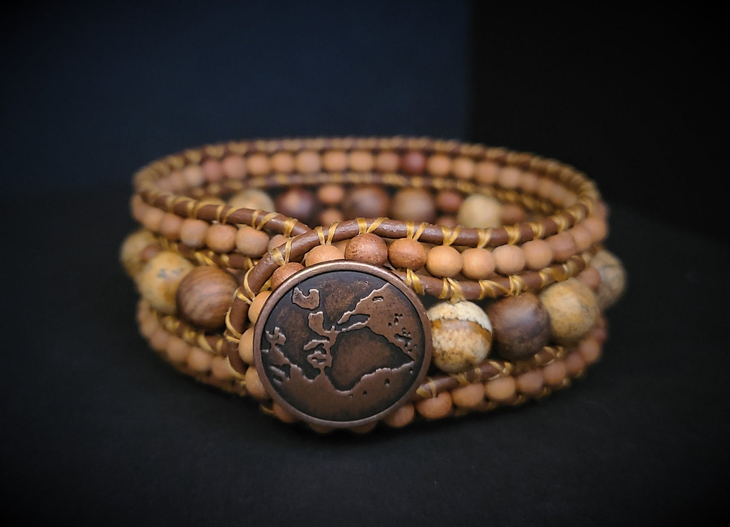 Sandalwood & Picture Jasper Leather Cuff Bracelet