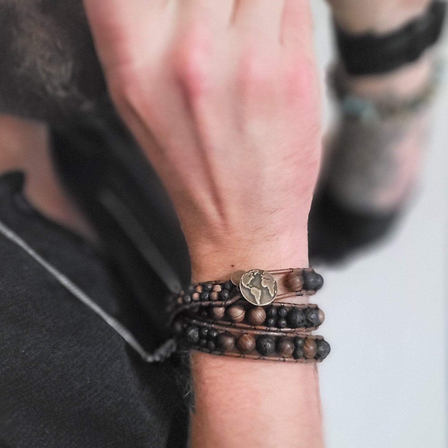 Sandalwood & Lava Brown Leather Wrap Bracelet