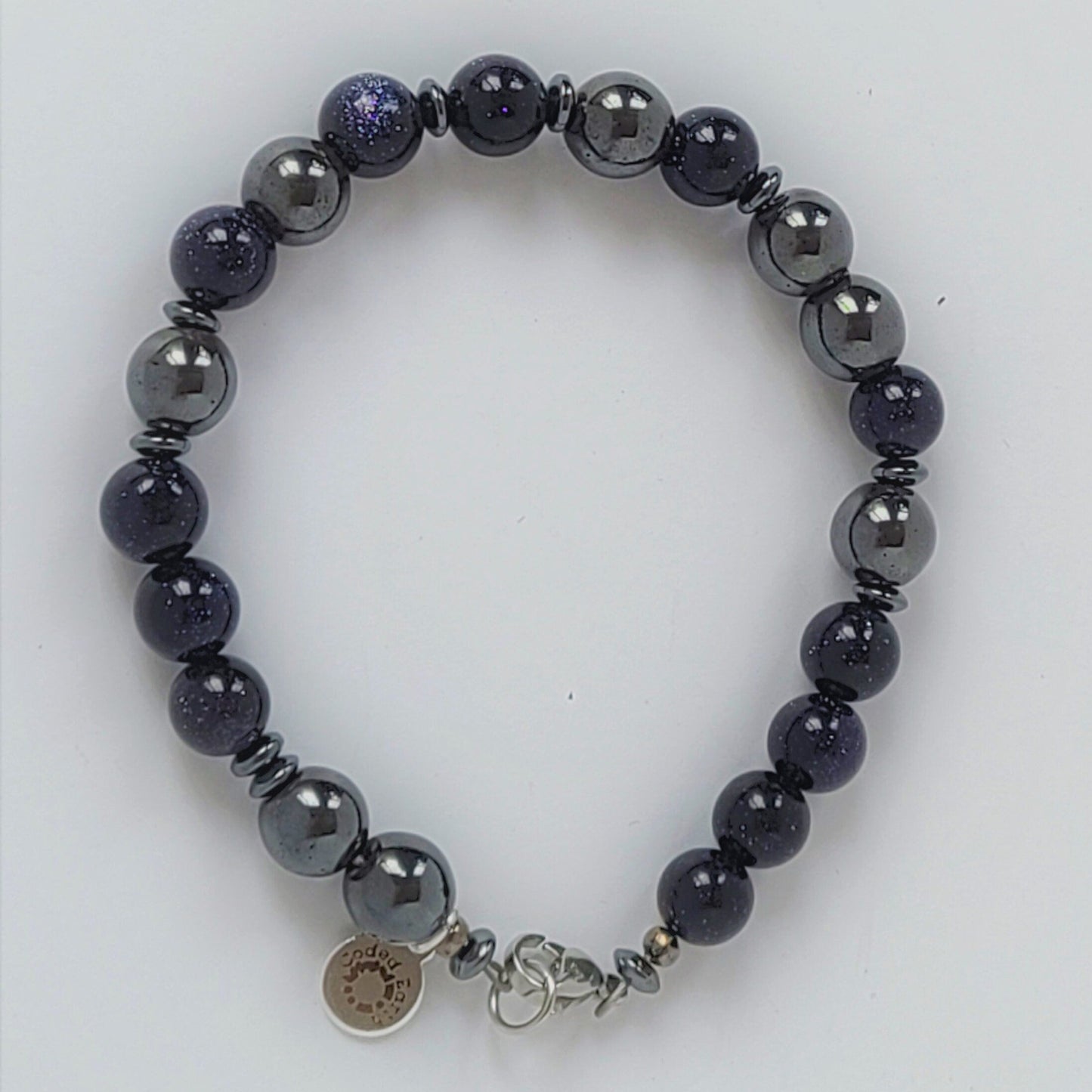 Blue Sandstone and Magnetic Hematite Steel Bracelet (8mm)