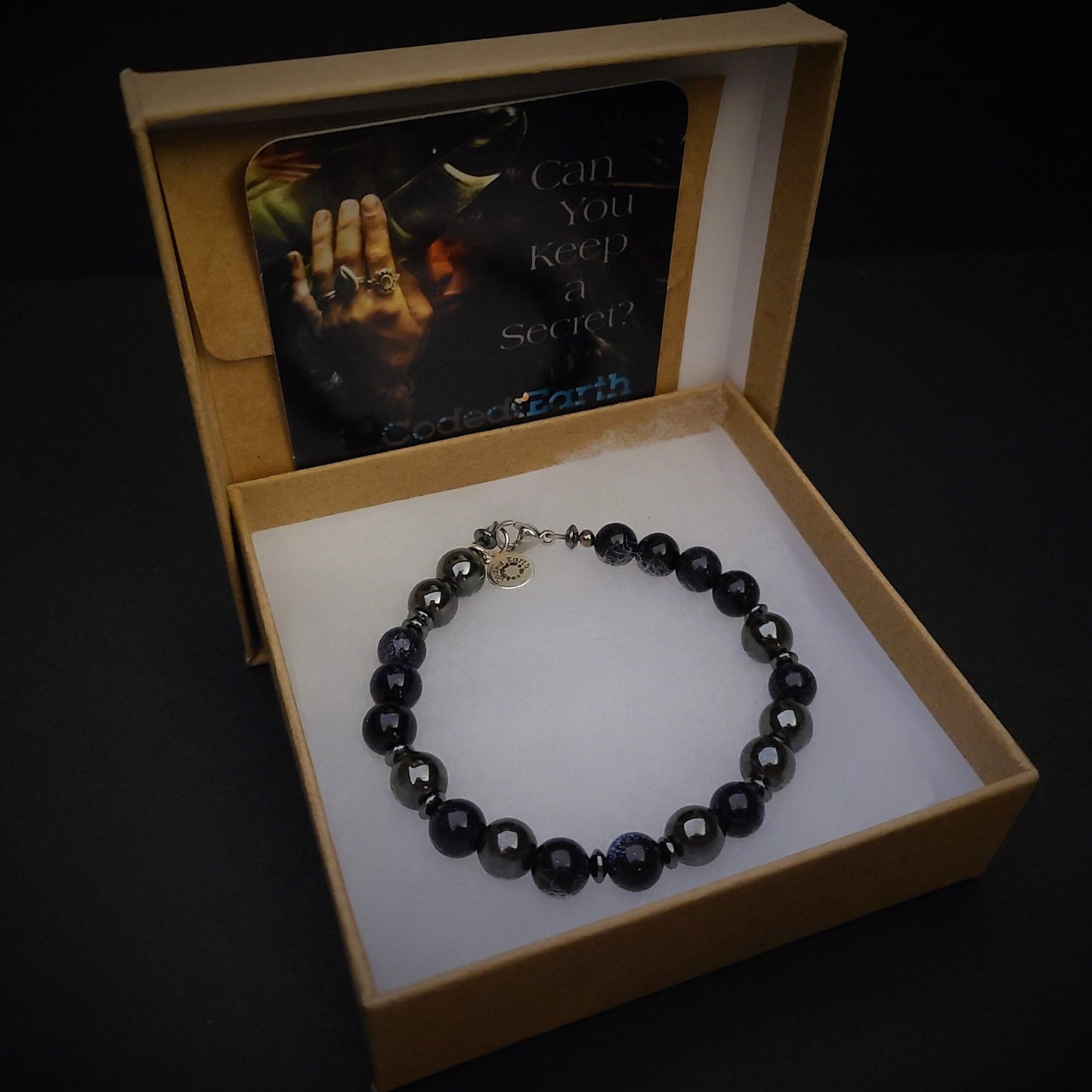 Blue Sandstone and Magnetic Hematite Steel Bracelet (8mm)