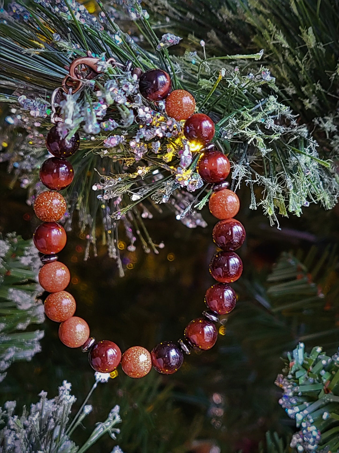 Red Tiger Eye and Sandstone Steel Bracelet