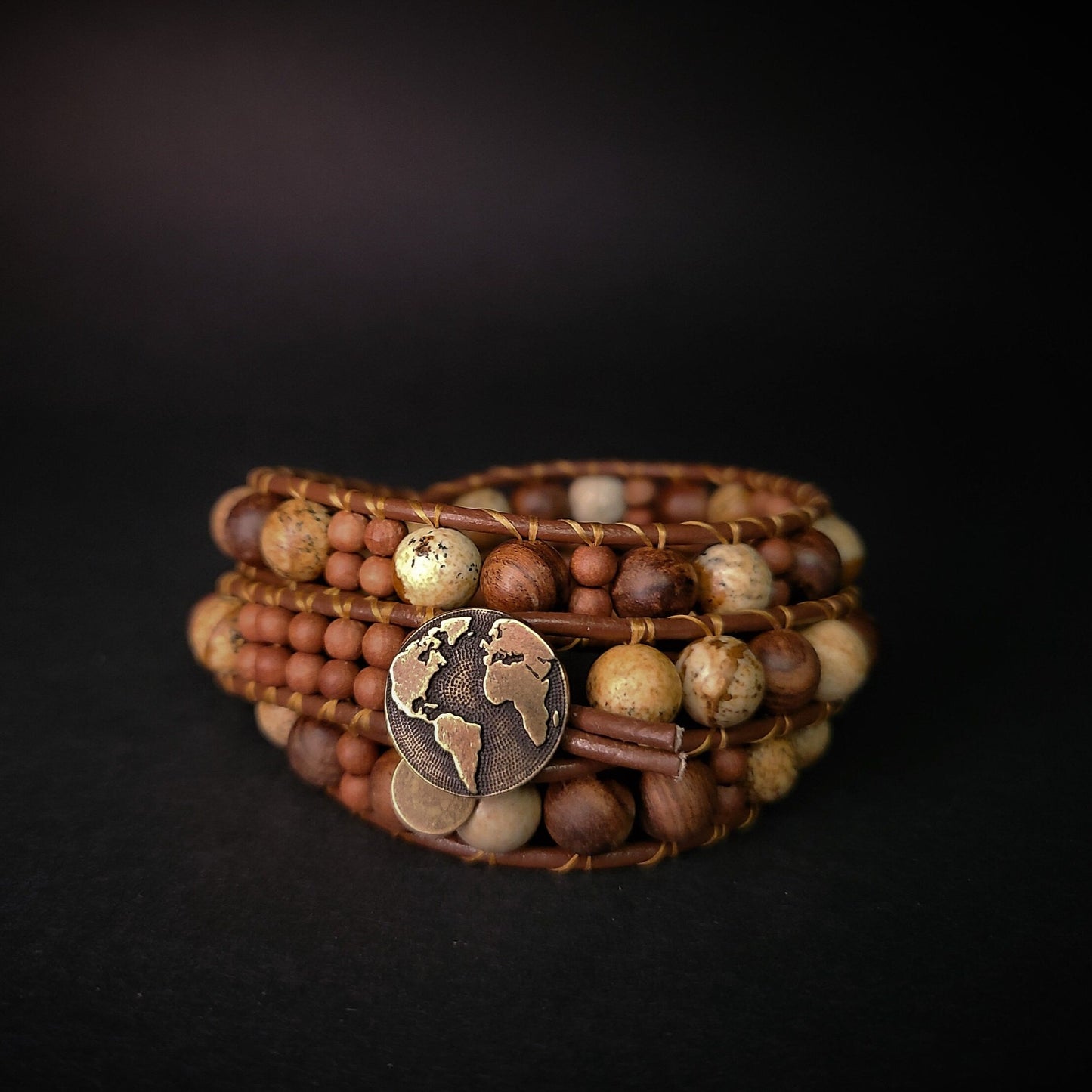 "Not All Who Wander Are Lost" | Jasper & Sandalwood Coded Message Leather Wrap Bracelet