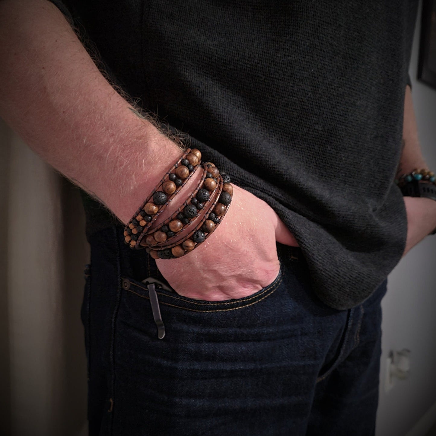 "Where You Go So Goes My Heart" | Lava & Sandalwood Coded Message Leather Wrap Bracelet