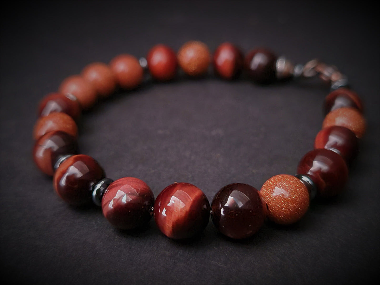 Red Tiger Eye and Sandstone Steel Bracelet