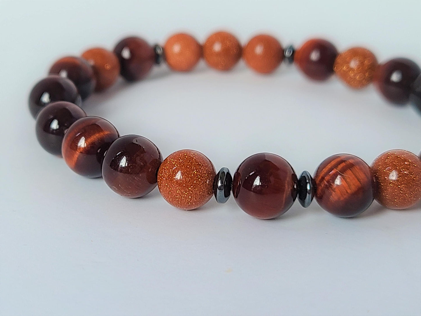 Red Tiger Eye and Sandstone Steel Bracelet