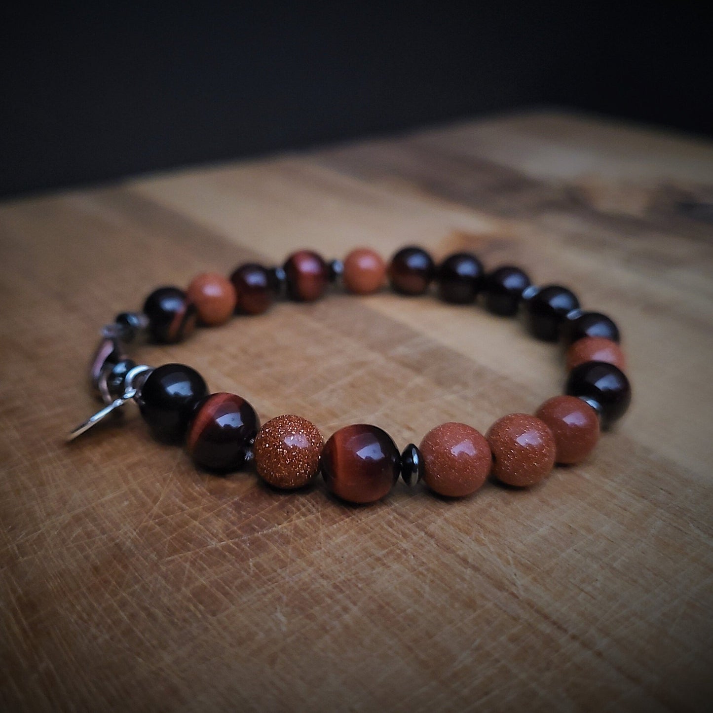 Red Tiger Eye and Sandstone Steel Bracelet