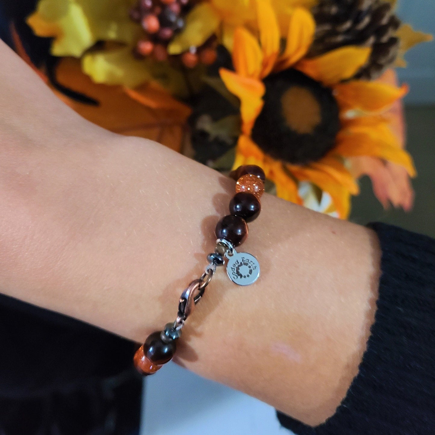 Red Tiger Eye and Sandstone Steel Bracelet