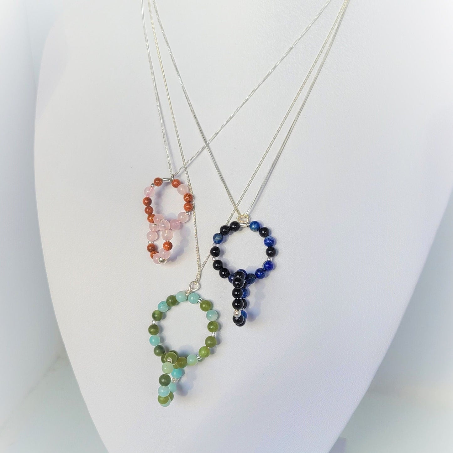 Rose Quartz & Sandstone Sterling Silver Link Necklace