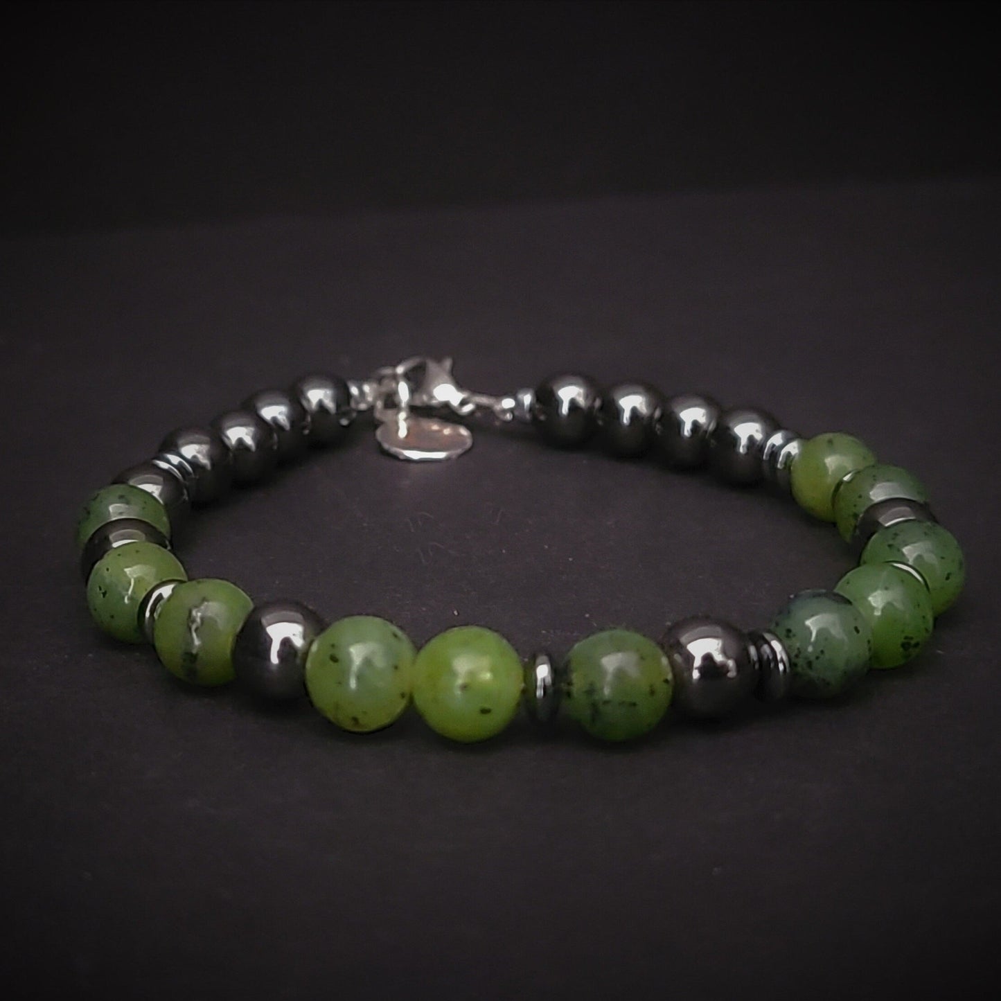 Canadian Jade & Hematite Steel Bracelet