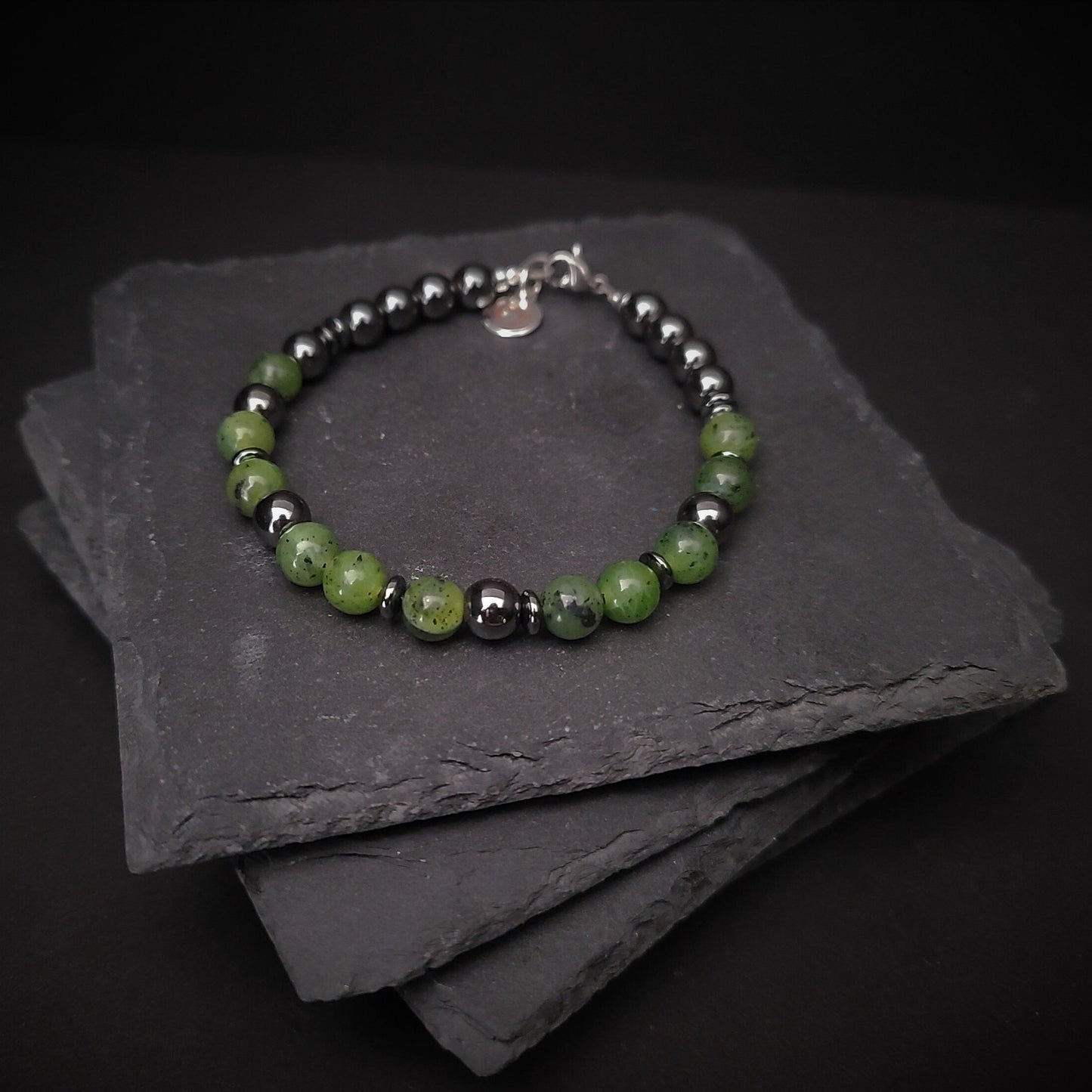 Canadian Jade & Hematite Steel Bracelet