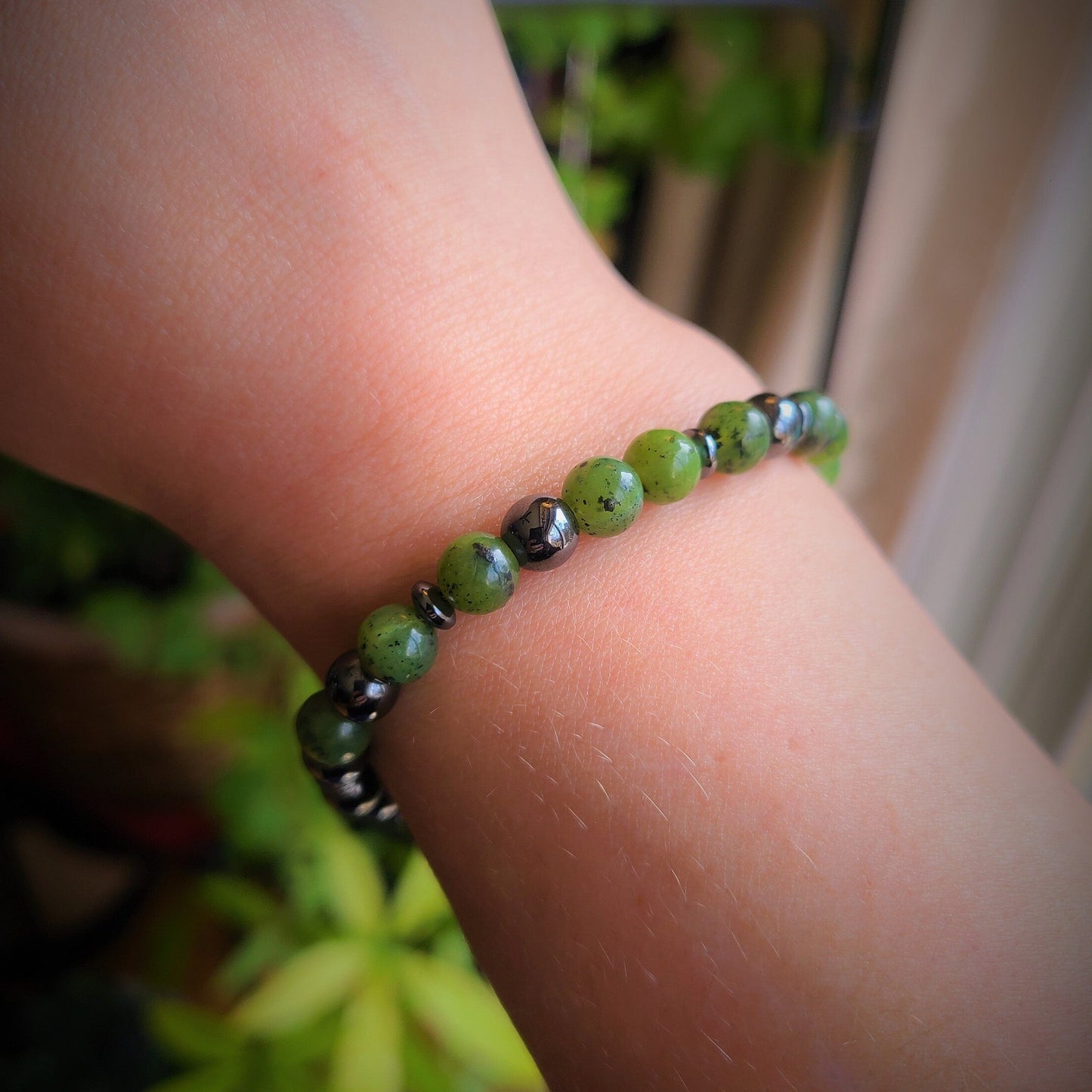 Canadian Jade & Hematite Steel Bracelet