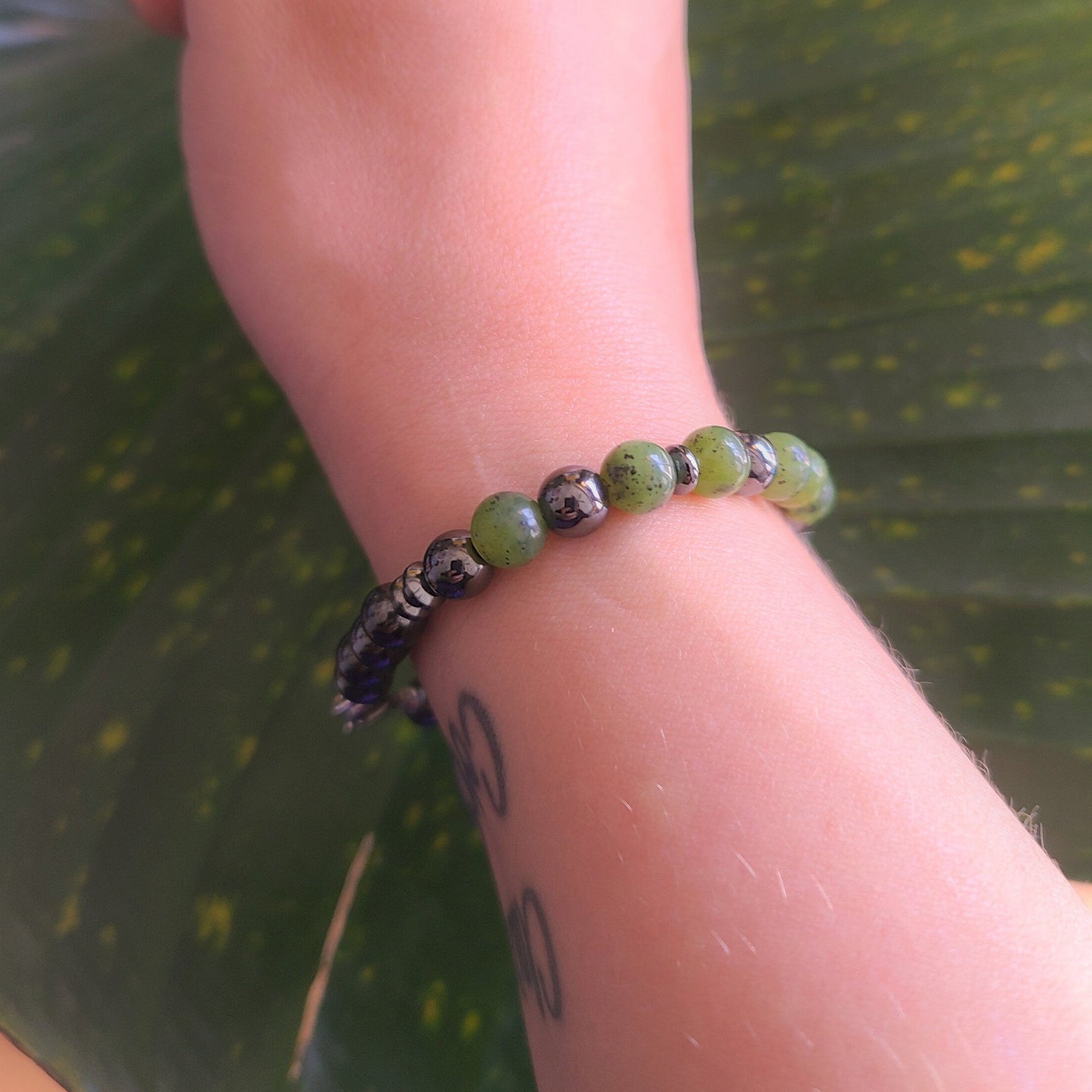 Canadian Jade & Hematite Steel Bracelet