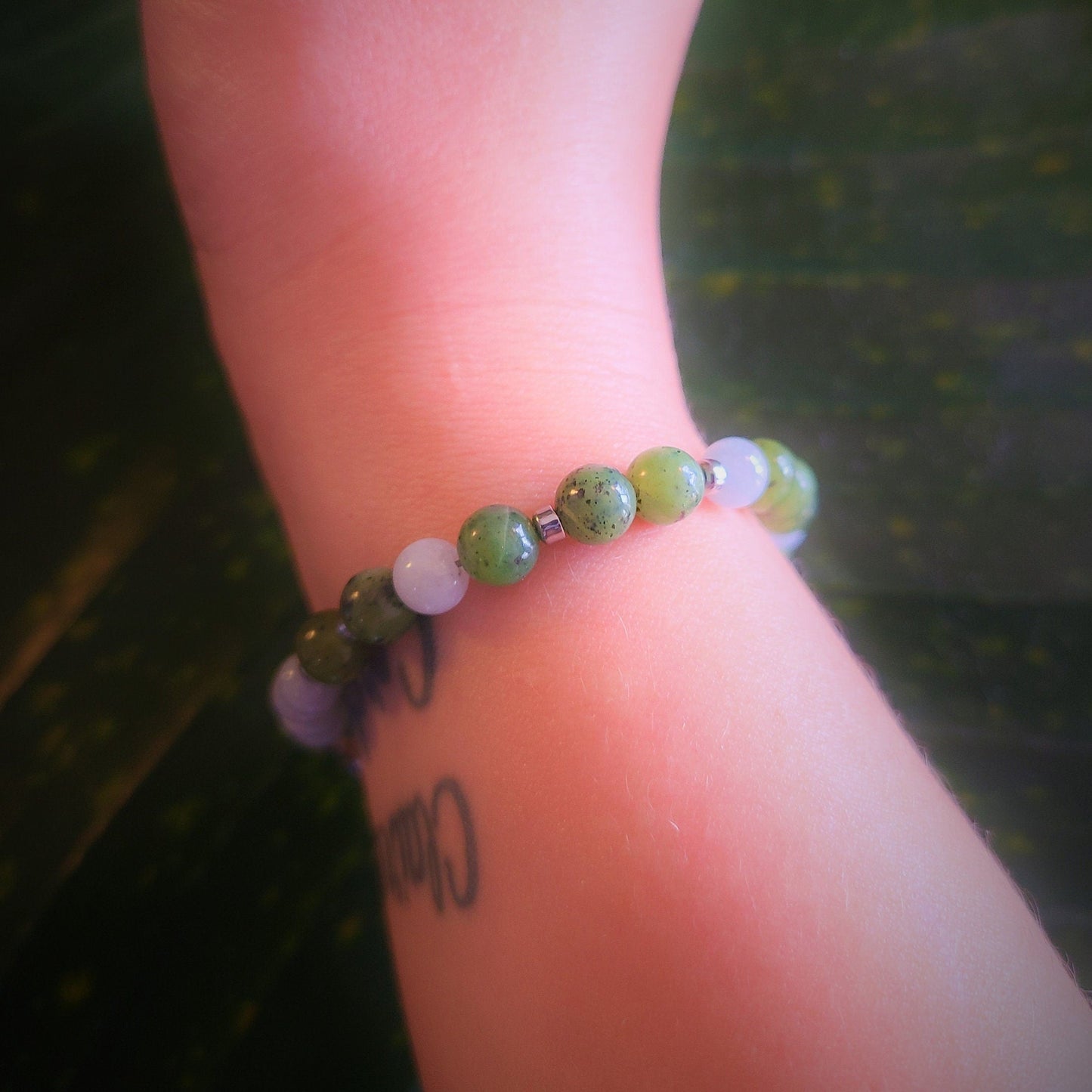 Canadian Jade & Aquamarine Steel Bracelet