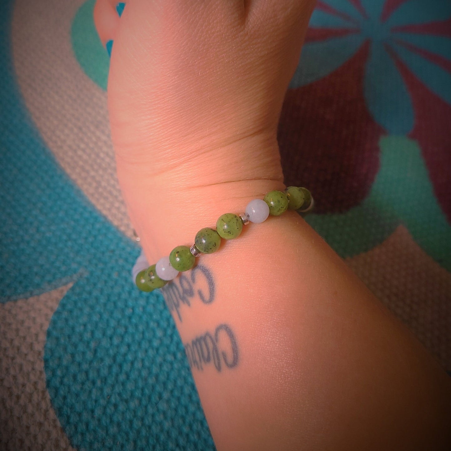 Canadian Jade & Aquamarine Steel Bracelet