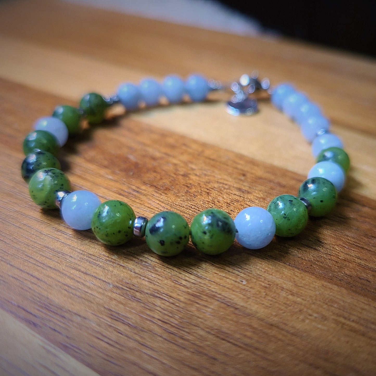 Canadian Jade & Aquamarine Steel Bracelet