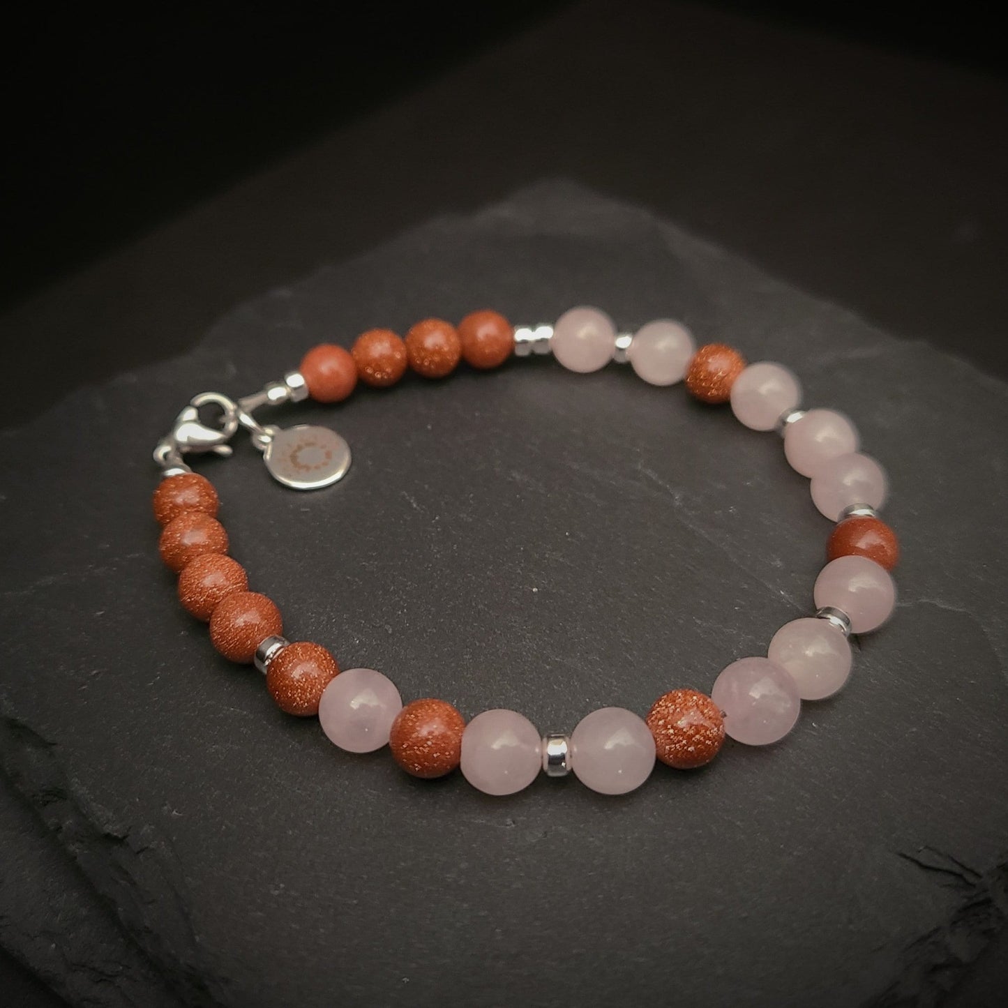 Rose Quartz & Sandstone Steel Bracelet