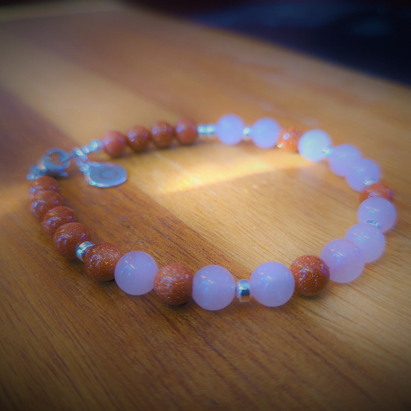 Rose Quartz & Sandstone Steel Bracelet