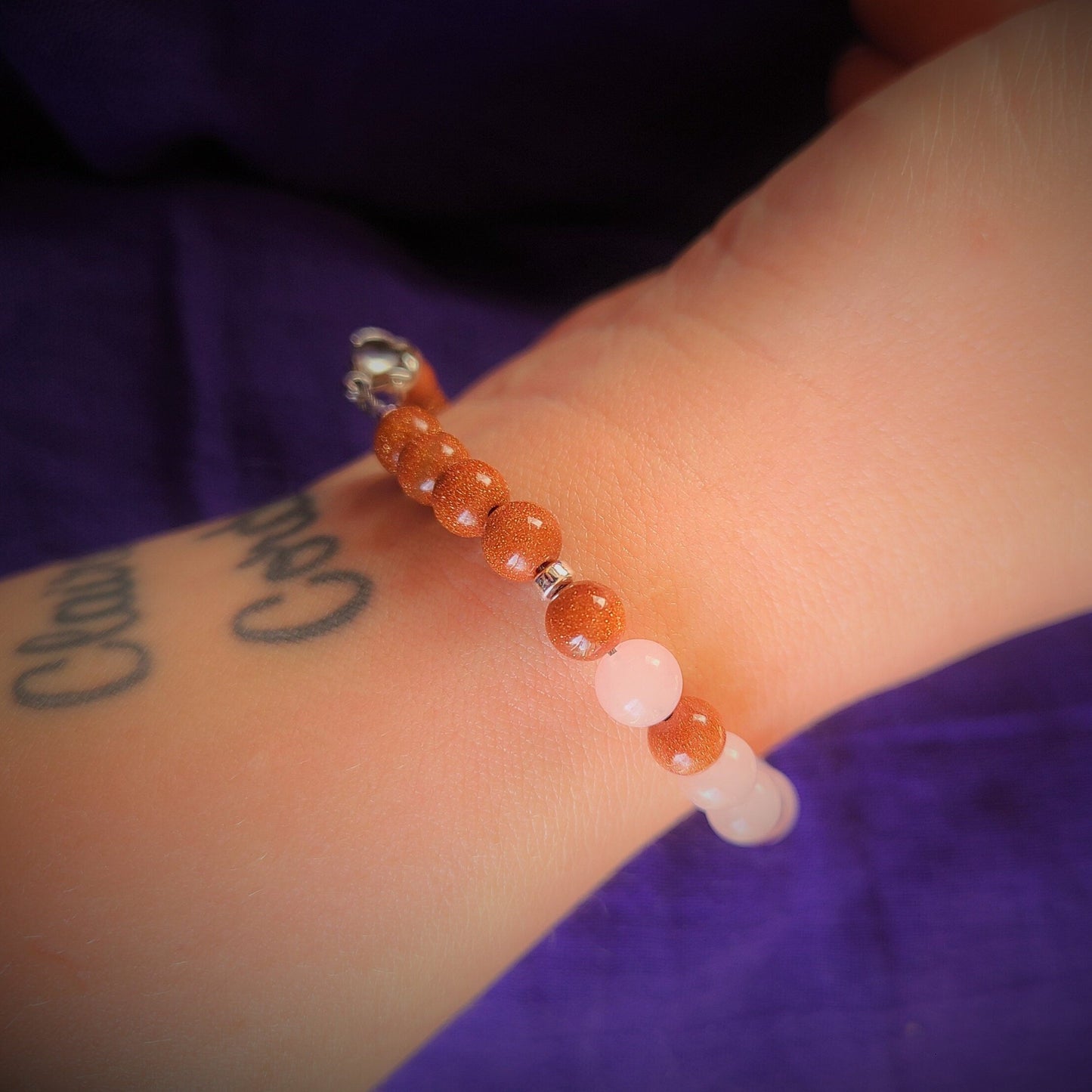 Rose Quartz & Sandstone Steel Bracelet