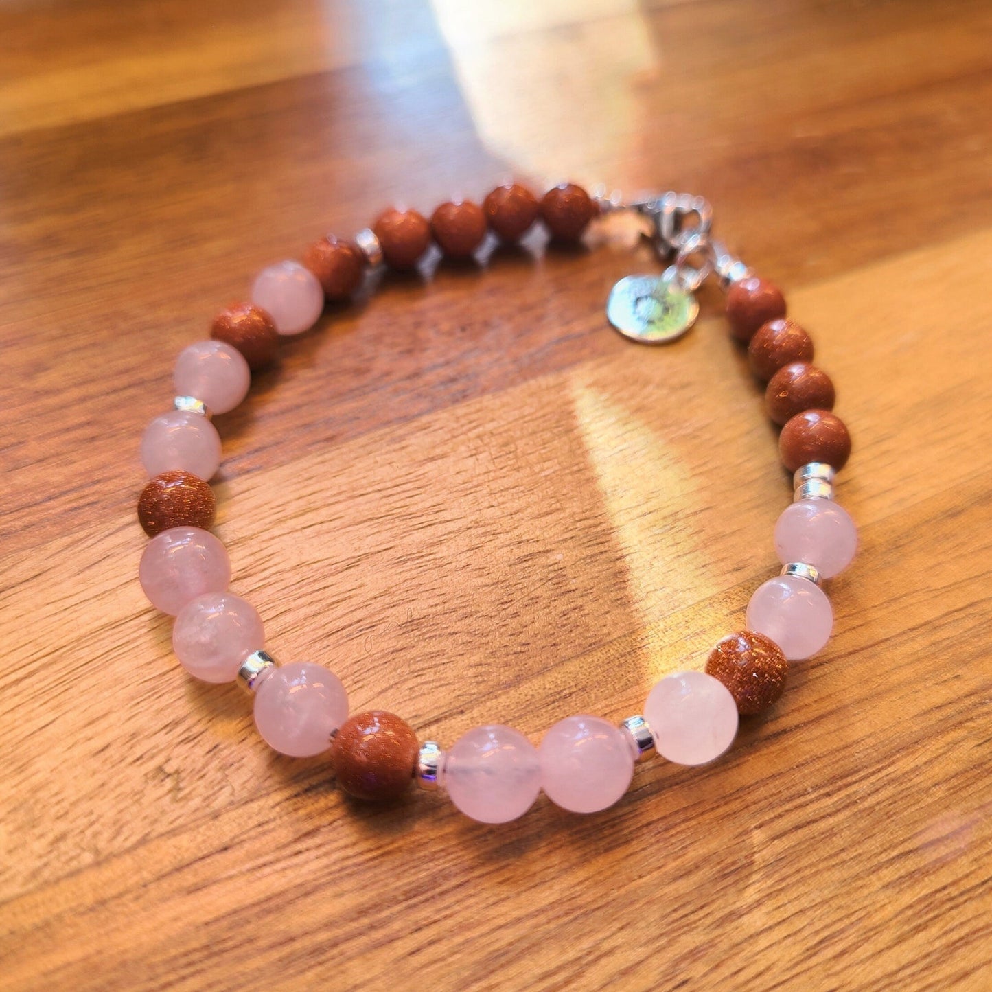 Rose Quartz & Sandstone Steel Bracelet