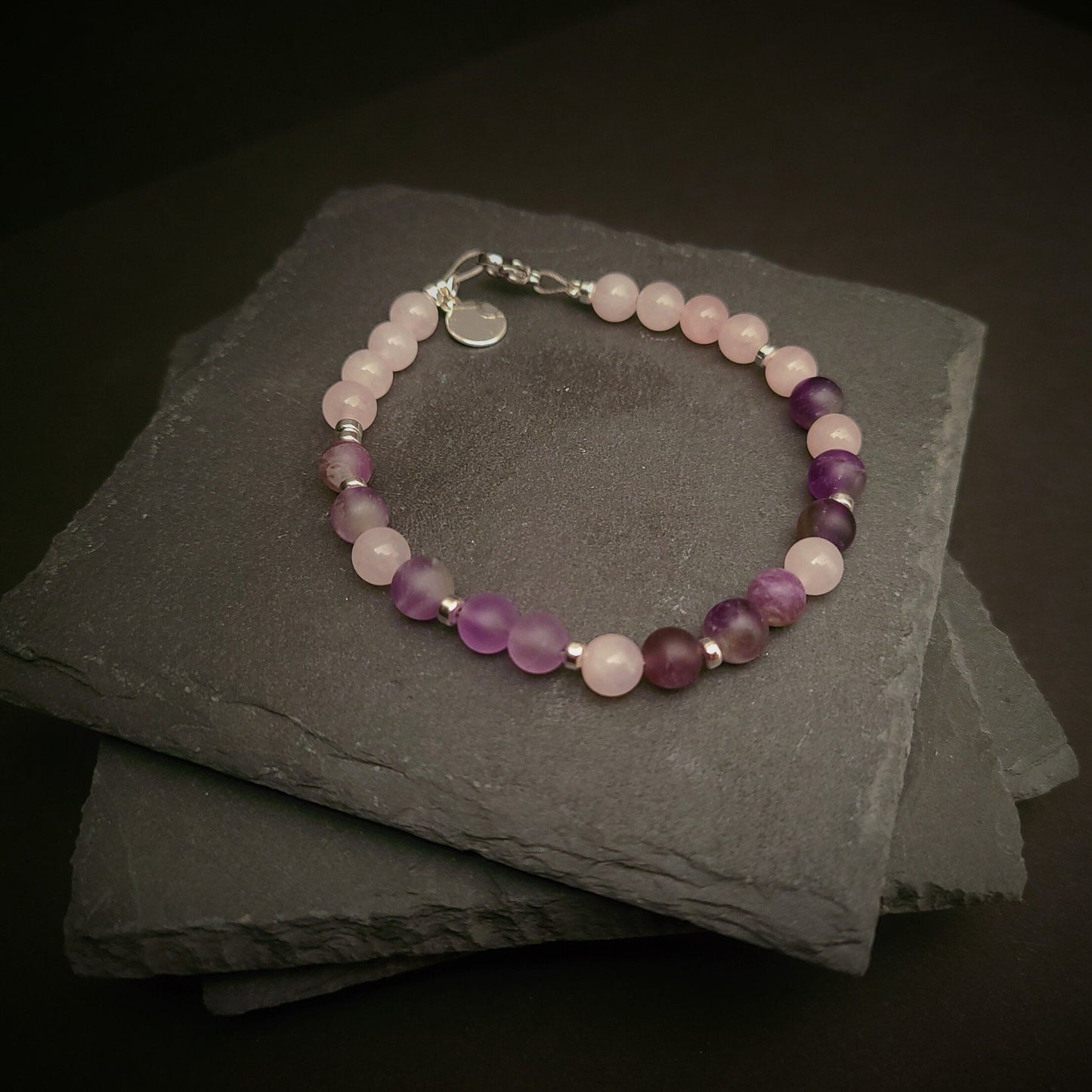 Amethyst & Rose Quartz Steel Bracelet