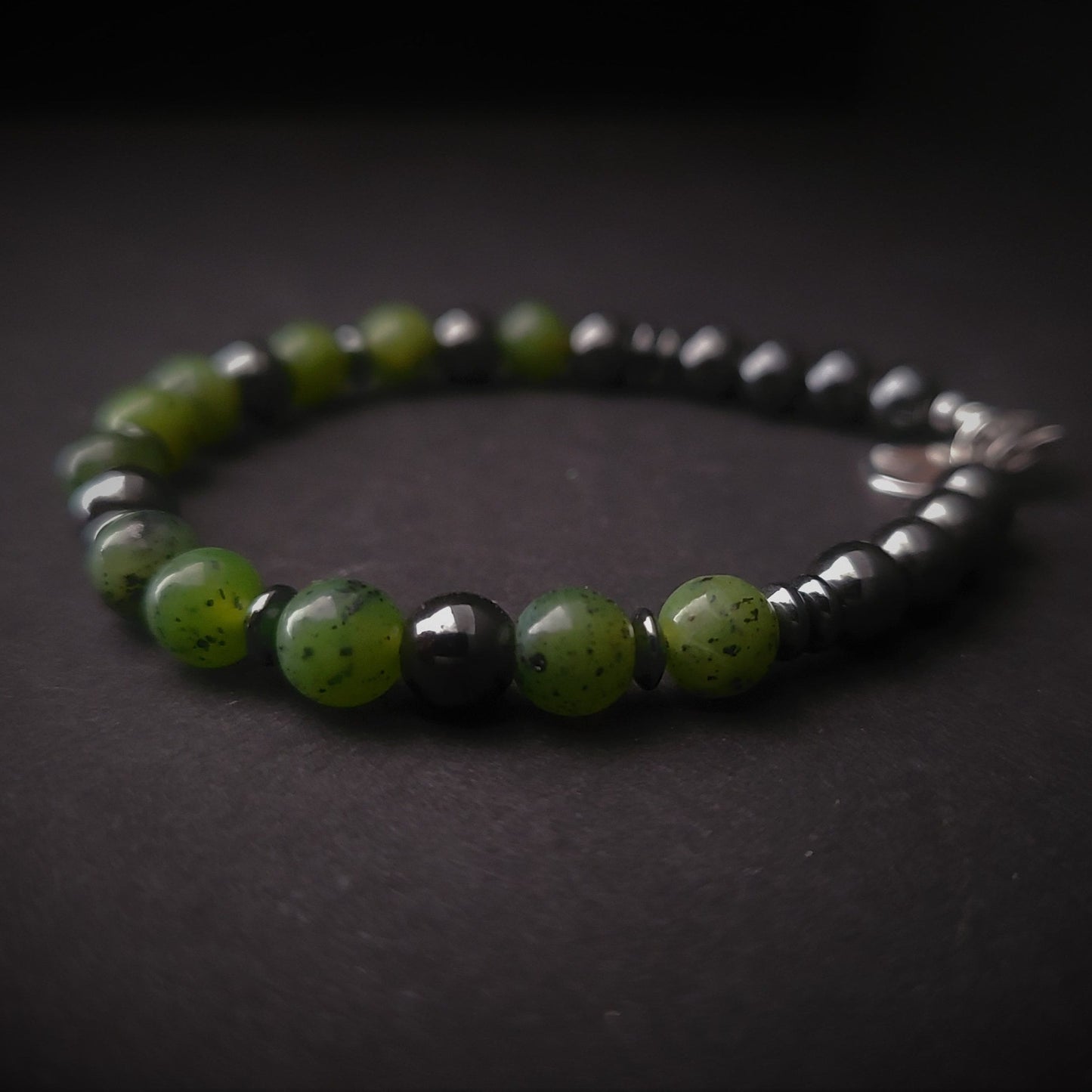 Canadian Jade & Hematite Steel Bracelet