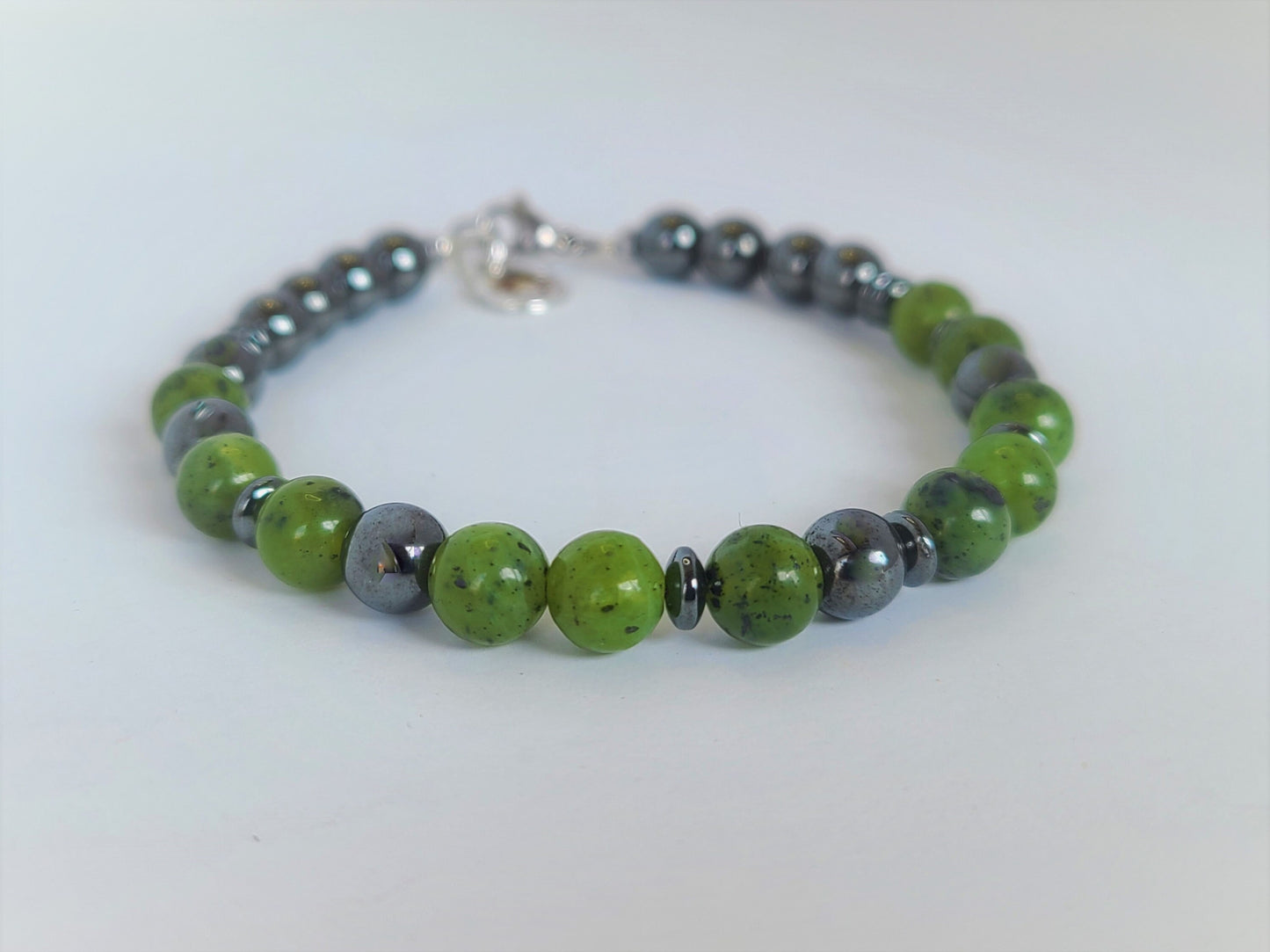 Canadian Jade & Hematite Steel Bracelet