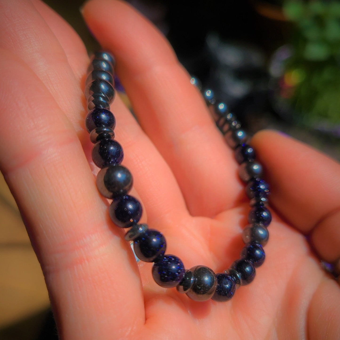 Blue Sandstone & Magnetic Hematite Steel Bracelet (6mm)
