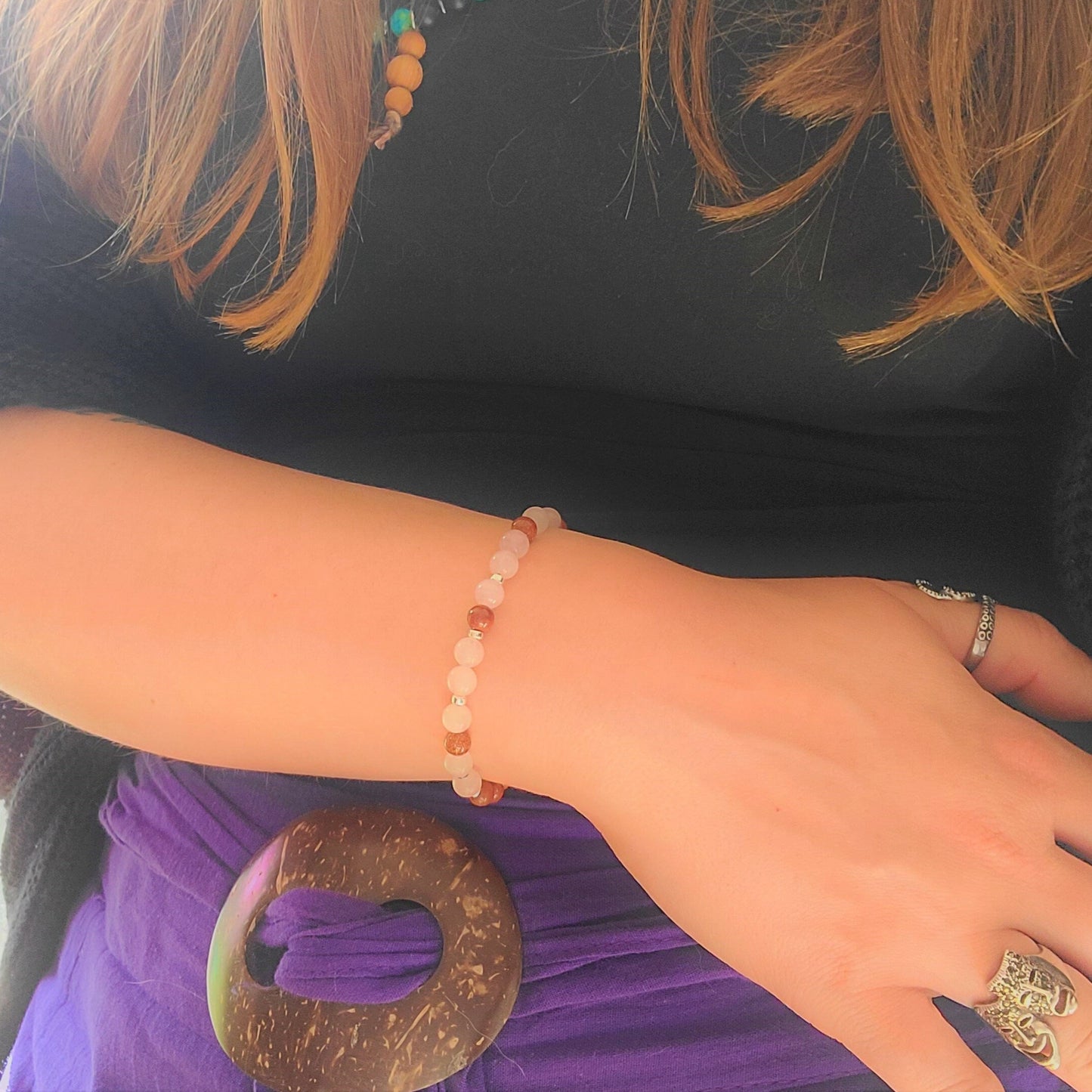 Rose Quartz & Sandstone Steel Bracelet