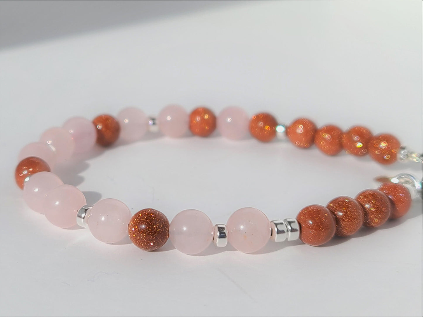 Rose Quartz & Sandstone Steel Bracelet