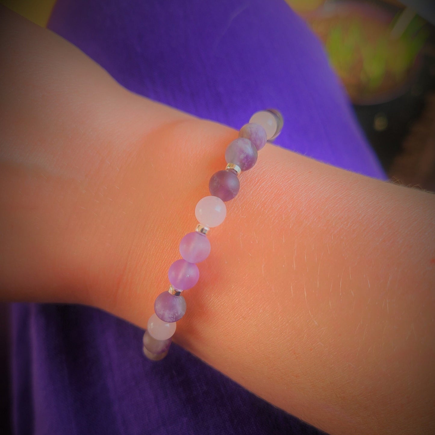 Amethyst & Rose Quartz Steel Bracelet