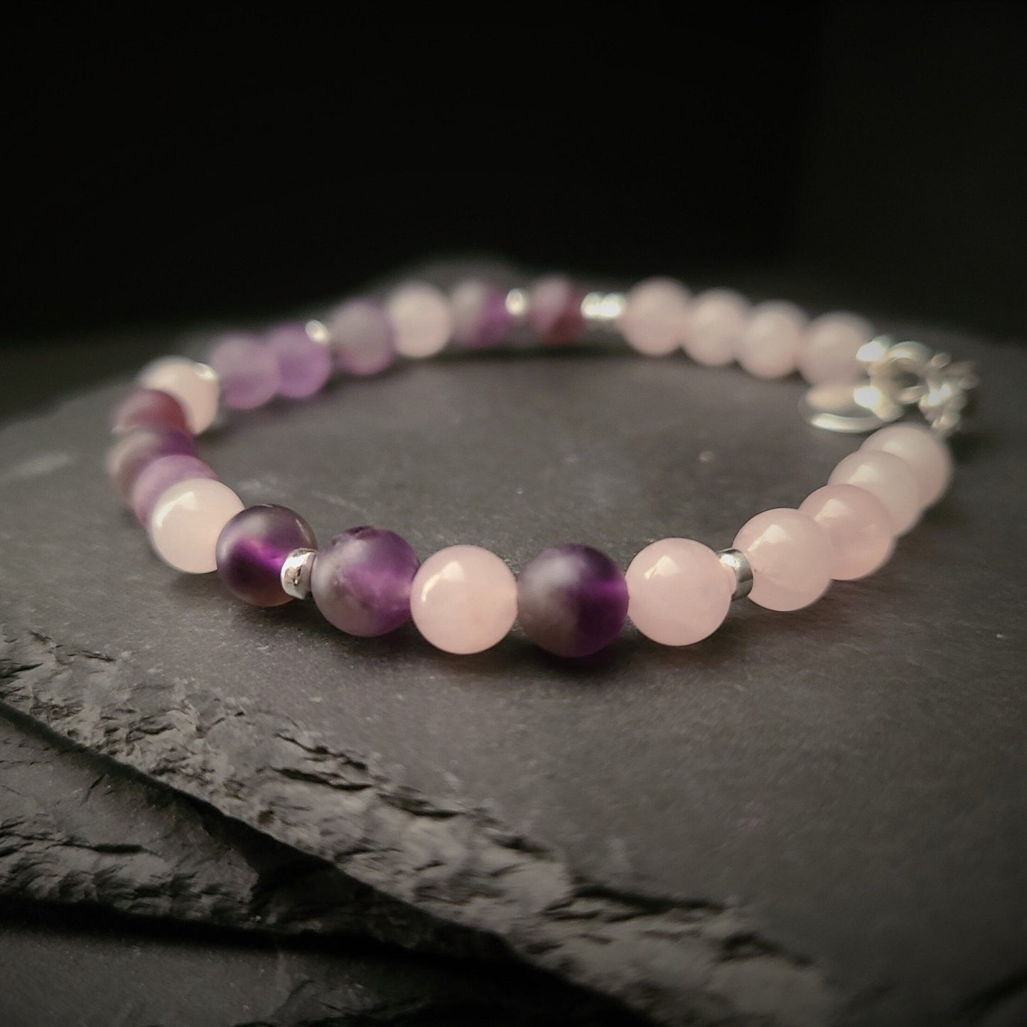 Amethyst & Rose Quartz Steel Bracelet