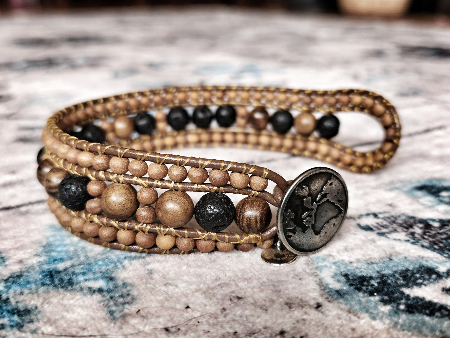 Sandalwood & Lava Leather Cuff Bracelet