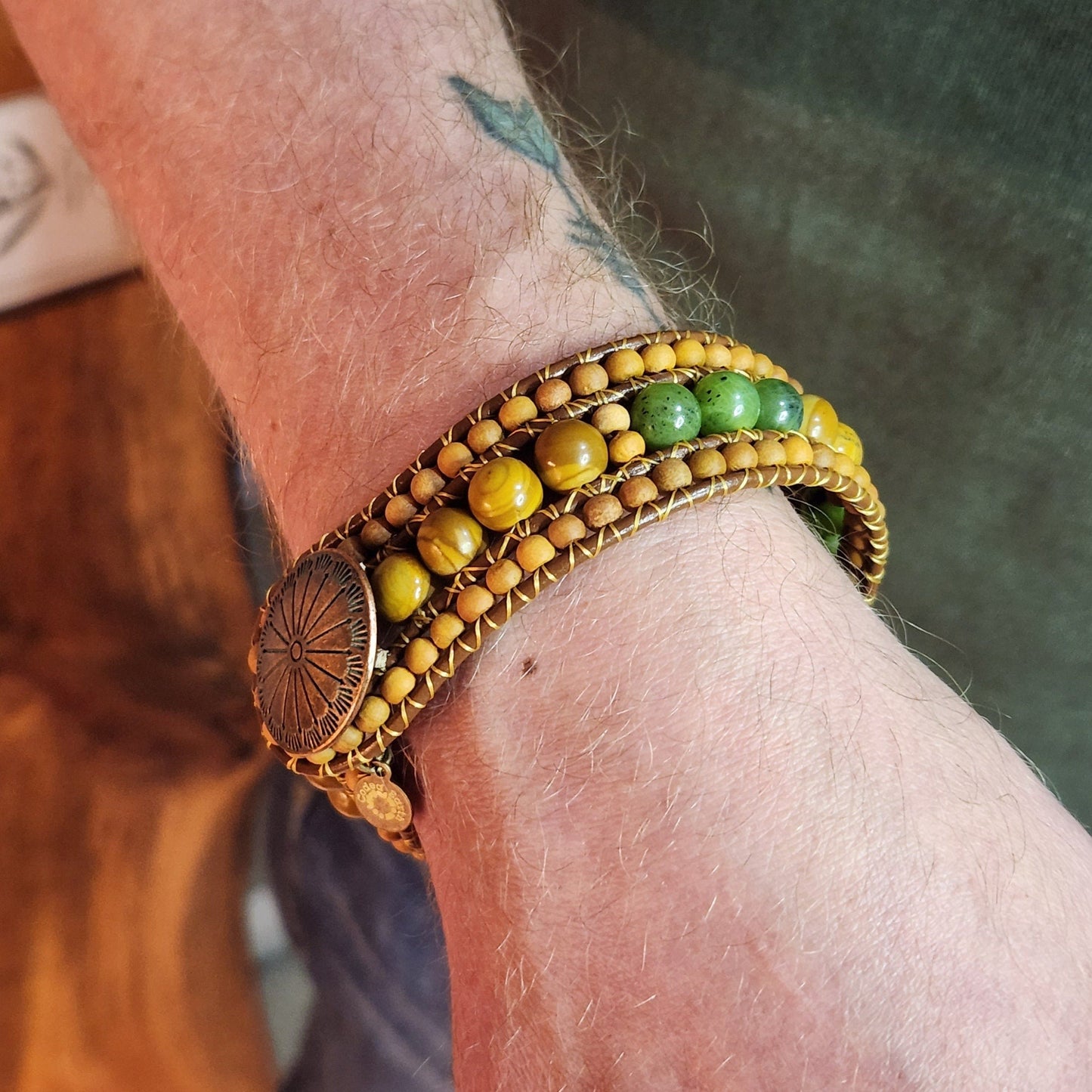 Canadian Jade & Jasper Sandalwood Cuff Bracelet