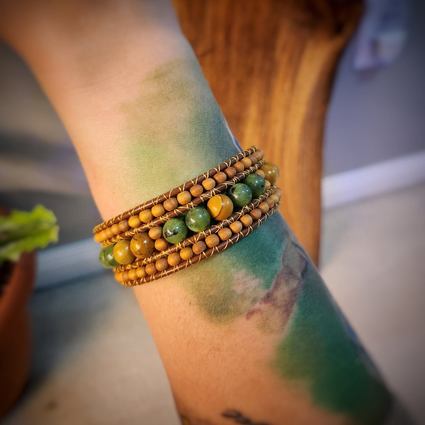 Canadian Jade & Jasper Sandalwood Cuff Bracelet