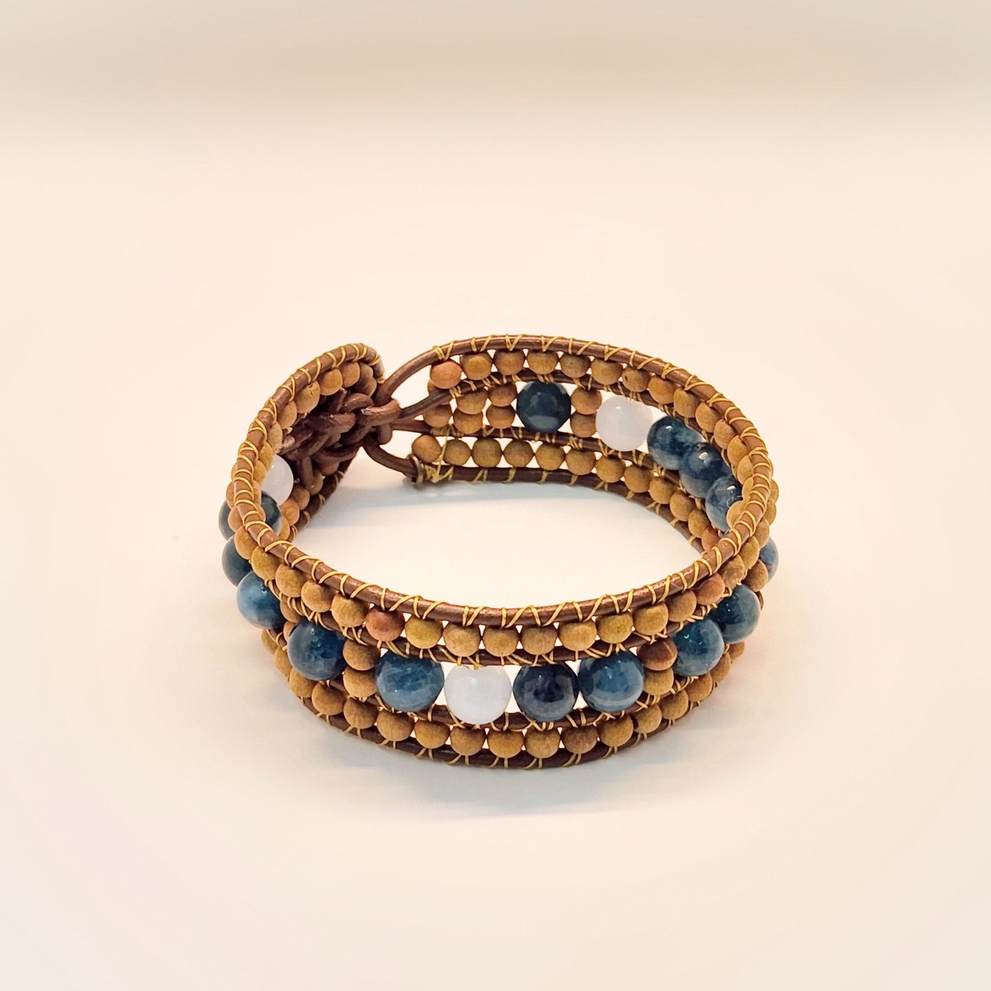 Blue Apatite & Aquamarine Sandalwood Cuff Bracelet